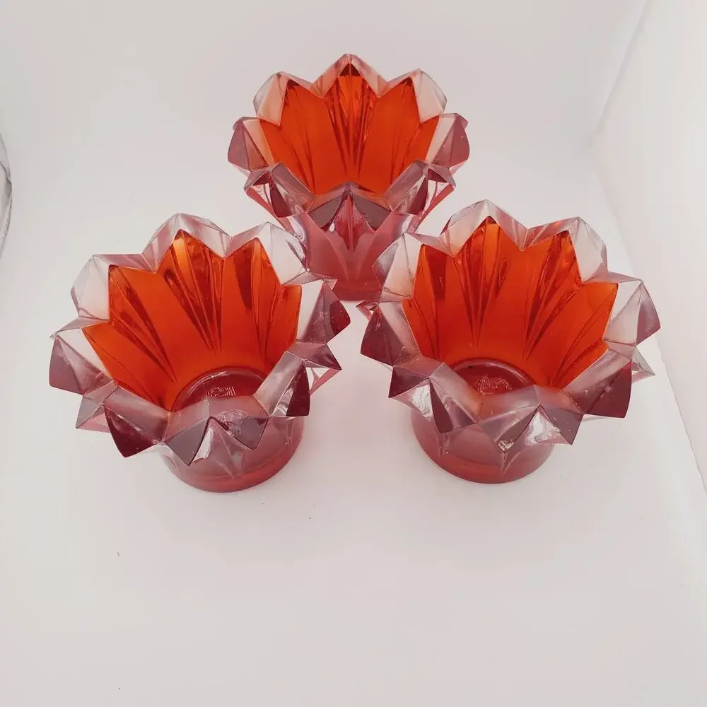 Vintage Bohemia Crystal Candle Holder X3 Made Czech Republic Adult's Red SEE PIC